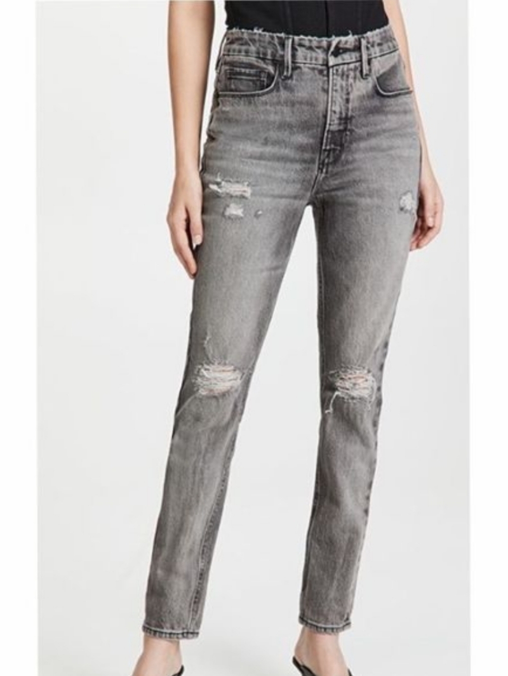 Good Amwrican Gray Distressed High-Waist Women's Jeans